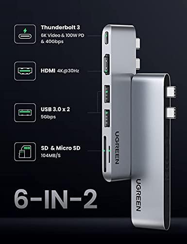 Paket UGREEN USB C Hub Adaptörü ile SD kart okuyucu Taşınabilir USB 3.0 Çift Yuvası Flash Bellek Kartı Adaptörü