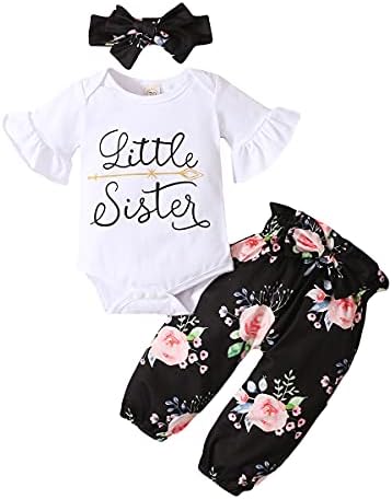 Küçük / Büyük Kardeş Eşleştirme Bebek Kız Giysileri Çiçek Uzun Kollu Üstleri Romper Pantolon Bandı / Şapka Sonbahar Kıyafetler