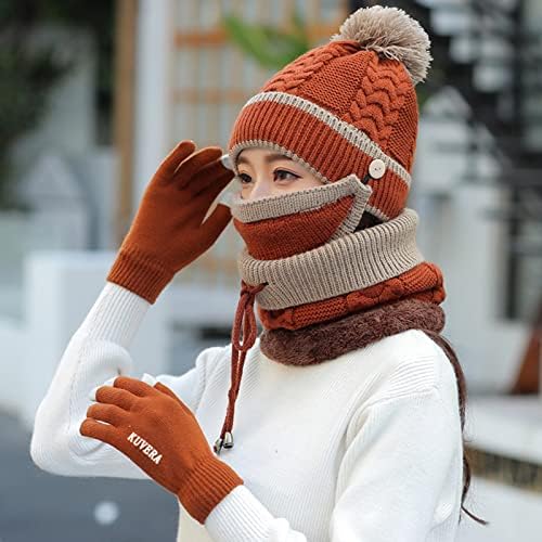Dört Parçalı Şapka Seti, Kadın Kış Sıcak Yün Kap Sıcak tutmak için, kulak Koruma Örme Kap Eşarp Eldiven