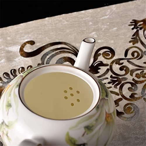 FCYIXIA 15 Adet Ince Kraliyet Altın Çizgi Etiket Seramik Çay Seti Zambak Çiçeği Kemik Çini Kahve Seti Porselen demlik Çay bardağı
