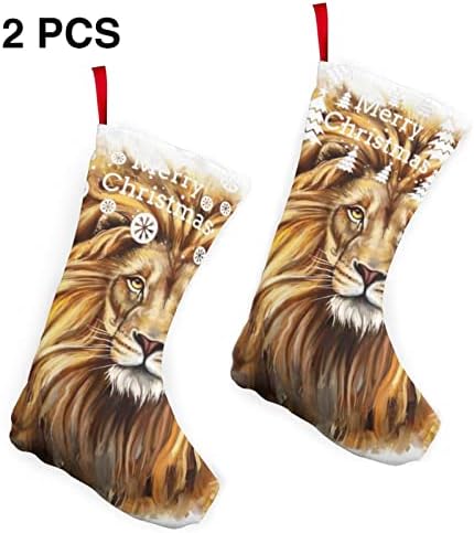 Dcehgew Bir Büyük Aslan Kafası Baskılı Klasik Noel Çorap 2 Set,Aile Tatil Noel Partisi Süslemeleri için 10 İnç