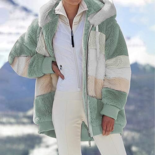 Dosoop Kadın kışlık mont Kapşonlu Kabanlar Üst Gevşek Uzun Kollu Ceket Peluş Bulanık Ceket fermuarlı ceket Dış Giyim