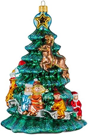 Bayan Noel 2021 Koleksiyonu Güzel Noel Ağacı Üflemeli Cam Süsleme (Noel Baba'nın Kızaklı Noel Ağacı)