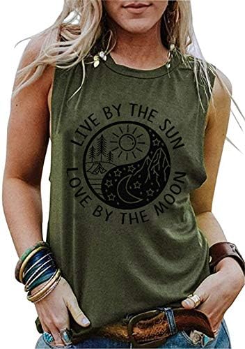 Canlı tarafından Güneş Aşk tarafından Ay Tankı Üstleri Kadın Komik Güneş Ay Grafik T-Shirt Rahat Kolsuz Plaj Gömlek Tankı