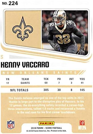 2018 Puan Kartı 224 Kenny Vaccaro New Orleans Saints Resmi NFL Ticaret Kartı Ham (NM veya Daha İyi) Durumda