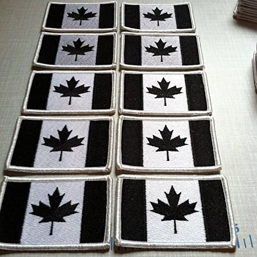 10 Kanada Bayrağı Nakış Demir-on Patch Biker Kanada Amblem Siyah & Beyaz