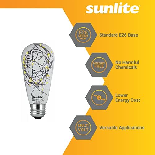 Sunlite 41065 ST64 Edison Ampul, LED peri ışıkları İçinde, 1,5 Watt, Orta (E26) Taban, Kısılabilir Değil, Parti Dekorasyonu,