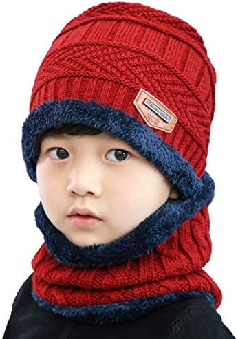 T WİLKER 2 Adet Çocuklar Kış Örme Şapka+Eşarp Set Sıcak Polar Astar Kap 5-14 Yaşındaki Erkek Kız için