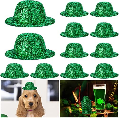 12 Parça Aziz patrick Günü Glittery Mini Şapka Küçük DIY Yeşil Parti Şapka Leprikon Şapka Süslemeleri için Aziz patrick Günü