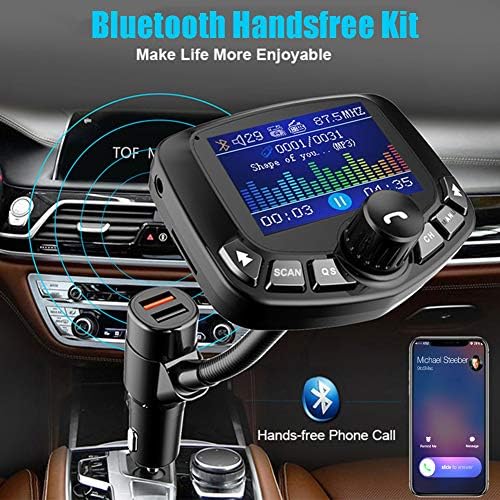 (Yükseltilmiş Versiyonu) Bluetooth FM Verici için Araba, Otomatik Tarama Fonksiyonu, 1.8 Renkli Ekran Kablosuz Radyo Verici Adaptörü