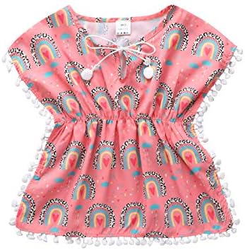Toddler Bebek Kız Çiçek Plaj Elbise Püskül Gevşek Mayo Kapak-up Panço Yaz Sundress