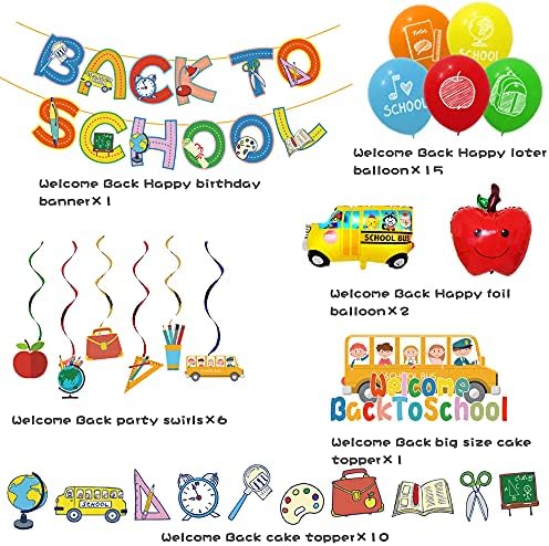 Okula Dönüş Partisi Süslemeleri,Okul Malzemelerinin İlk Günü Afiş,Asılı Swirls,Lateks Folyo Balonlar, Kek Toppers İçerir.Ev Sınıfı