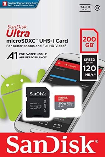 Ultra 200GB microSDXC, SanFlash ve SanDisk tarafından Doğrulanan Lava Iris Fuel 20 Plus için Çalışır (A1/C10/U1/8k / 120MBs)