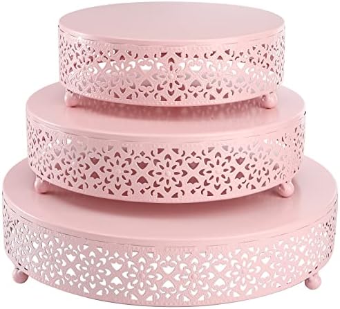 Hedume 3-Piece Metal Kek Standı Set, Pembe Yuvarlak Kek Standı, tatlı Cupcake Pasta Şeker Ekran Plaka için Düğün, doğum Günü