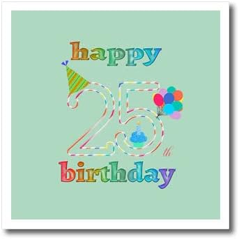3dRose 25. doğum Günün Kutlu Olsun, Mumlu Kek, Balonlar. - Isı Transferlerinde Ütü (ht_352209_2)