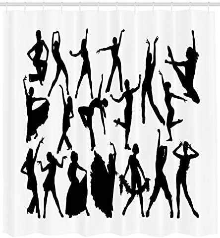 Ambesonne Siyah ve Beyaz Duş Perdesi, Dansçılar Siluet Modern Latin Hip Hop Tango Caz Balo Salonu Salsa, Bez Kumaş Hooks ile