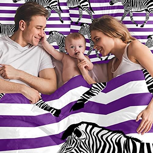 NEWzone Çocuklar Yorgan Setleri Kraliçe Erkek Gençler Yatak Yorgan Setleri Mor Şerit Zebra Hayvan 2 Yastık Kılıfı ile 3 Adet