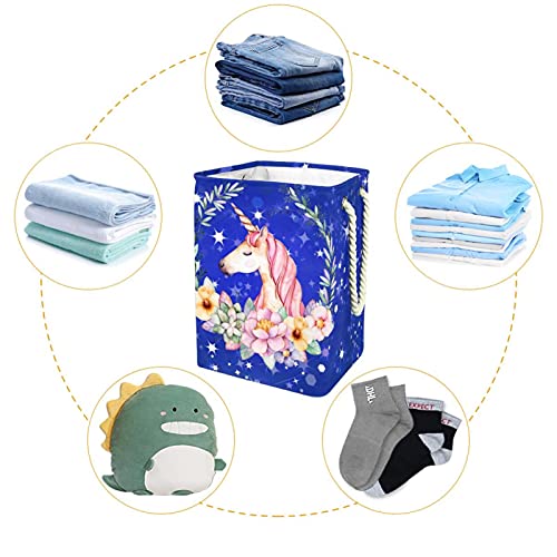 Çamaşır Sepeti Mavi Çiçek Unicorn Katlanabilir çamaşır Sepetleri Giysi Sepetleri çamaşır kutusu Su Geçirmez Astar ve İpli 19.