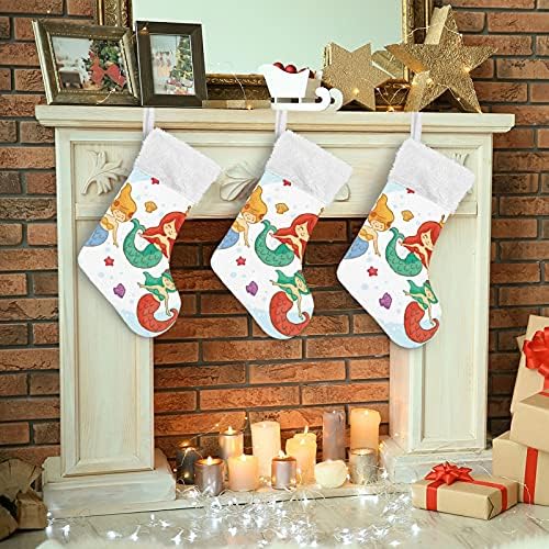 GOODOLD Noel Stocking Mermaid Kabuk Noel Çorap Dekorasyon için Aile Tatil Parti Süsler Dekor Şömine 18x12 İnç 1 ADET