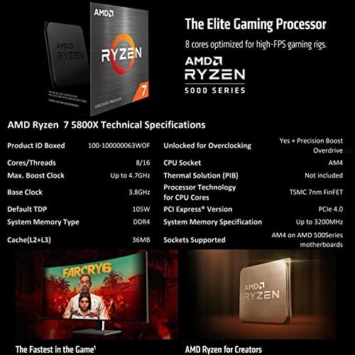 Mikro Merkezi AMD Ryzen 7 5800X 8 Çekirdekli 16-İplik AM4 Unlocked Masaüstü İşlemci MSI MAG X570 Tomahawk WiFi ATX Oyun Anakart
