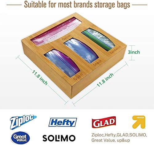 Kilitli çanta düzenleyici Çekmece Bambu gıda torbası Depolama ve Dağıtıcı Sandviç Galon Aperatif ve Quart Baggie