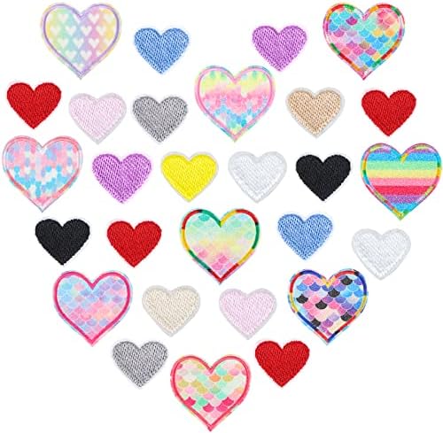 gyepın 59 Adet Kalp Demir on Patch Kalp Yamalar Işlemeli Renkli Kalp Aplikler Karışık Kalp Yamalar Dikiş Giyim Ceketler Kot Sırt