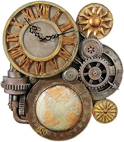 Tasarım Toscano Gears of Time Steampunk Duvar Saati Heykel, Orta, Tam Renkli