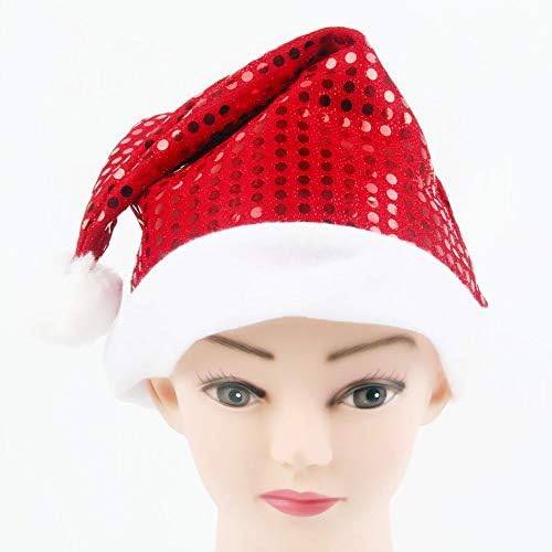 Soochat Noel Santa Şapka Sequi Tatil Şapkaları Noel Partisi Süsleri için Beyaz, kırmızı