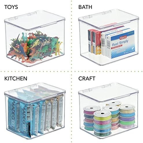 mDesign Plastik Mutfak Kiler ve Buzdolabı Depolama Organizatörü Raflar veya Dolaplar için Menteşeli Kapaklı Kutu Konteynerler,