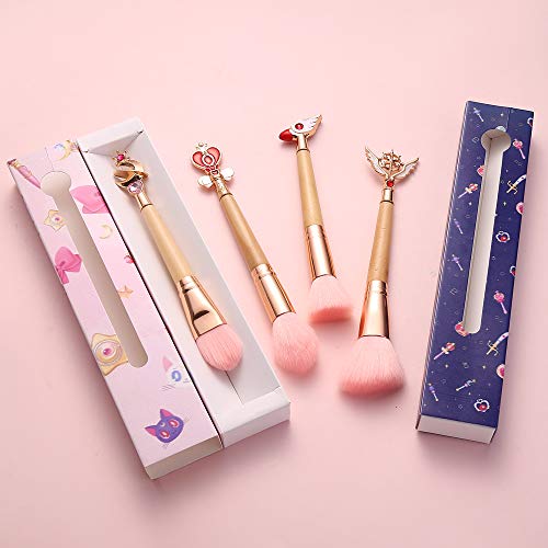 Bambu Kolu Makyaj Fırça Aracı Sailor Moon / Cardcaptor Sakura Makyaj Fırçalar Metal Fırça Kafası Pembe Yumuşak Saç Pinceaux Maquillage