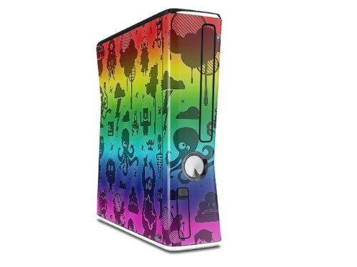 XBOX 360 Slim Dikey için Sevimli Gökkuşağı Canavarları Çıkartma Stili Cilt (OEM Ambalaj)