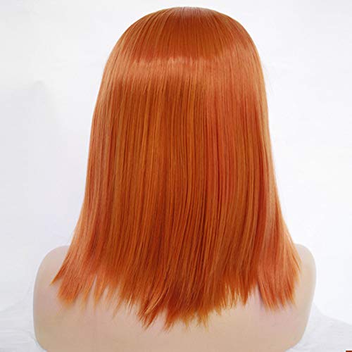 Kısa Saç-Düz Saç Fiber Ön Dantel Peruk Başlık, turuncu Cosplay Kostüm Tam Peruk 100 % Yoğunluk, 14in Gül İç Net