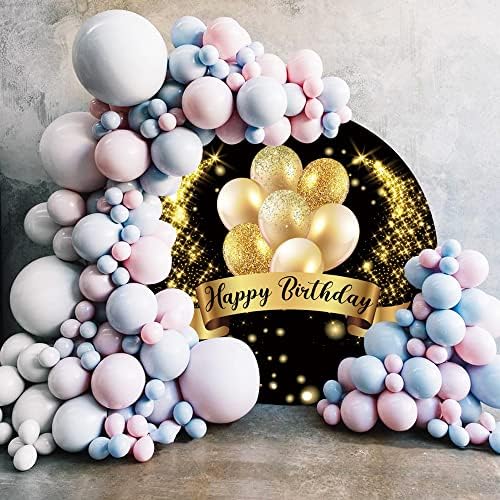 Beiyongde Doğum Günü Yuvarlak Zemin Kapak 6. 5x6. 5ft, Polyester Malzeme Kumaş Altın Glitter Balonlar Siyah Daire Fotoğraf Arka