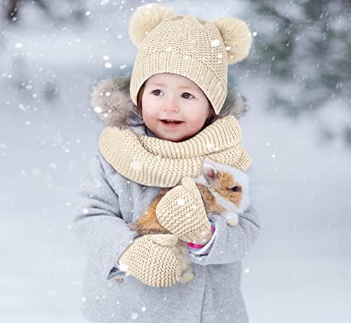 Bebek Kış Bere Şapka Eldiven Set Yenidoğan Örme Bere Mitten Bebek Bebek Kız Erkek Yürüyor Çocuk için