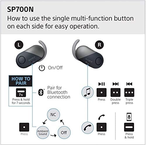 Sony Kablosuz Bluetooth Kulak İçi Kulaklıklar: Gürültü Önleyici Spor Egzersiz Kulak Tomurcukları-Kablosuz, Sweatproof Spor Kulaklıklar,