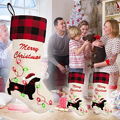 DAVİD ROCCO 21 LED Merry Christmas Köpek İşlemeli Keten Noel Çorabı - (Merry Christmas Köpek Çorabı)