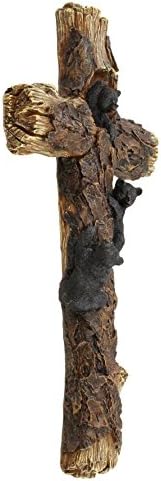 DeLeon Koleksiyonları Dekoratif Siyah Ayı Yavruları Tırmanma Duvarı Çapraz Rustik Kabin İsa Sanatı