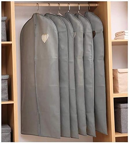 QYQS Paketi 6 Asılı Tozluk Konfeksiyon Çanta Kapak için Takım Elbise Mont Ceketler Elbise Dolap Depolama Hafif Temizle Suit Bags-Gray_3