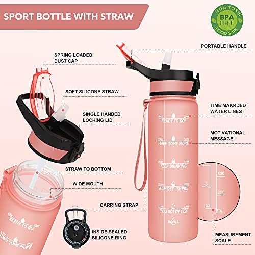 PASER 24 OZ Su Şişesi 750 ML içme şişesi BPA Ücretsiz ile Emniyet Kilidi ve İlham Zaman İşareti su sürahisi için Spor Salonu