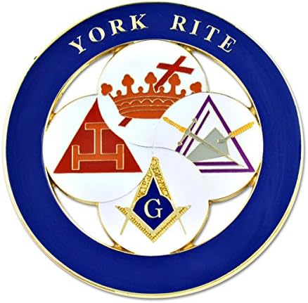 York Rite Royal Arch Templar Cryptic Council Yuvarlak Masonik Oto Amblemi- [Beyaz ve Mavi] [3 Çap]