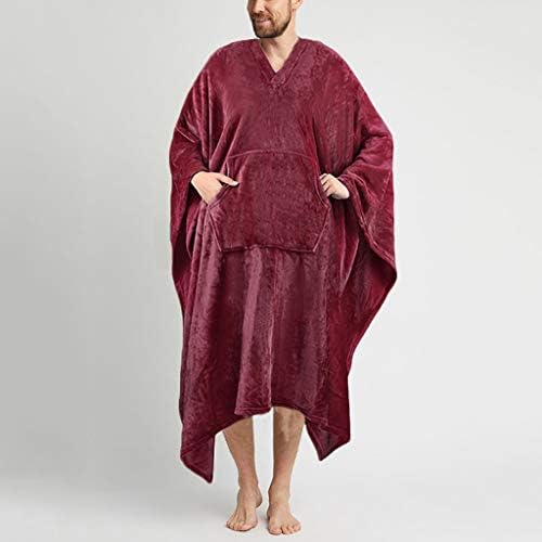 CUJUX Erkekler Uyku Elbiseler Polar Düz Renk V Boyun Eğlence Pançolar Ev Tekstili Yumuşak Rahat Gevşek Erkek Pelerin Gecelik