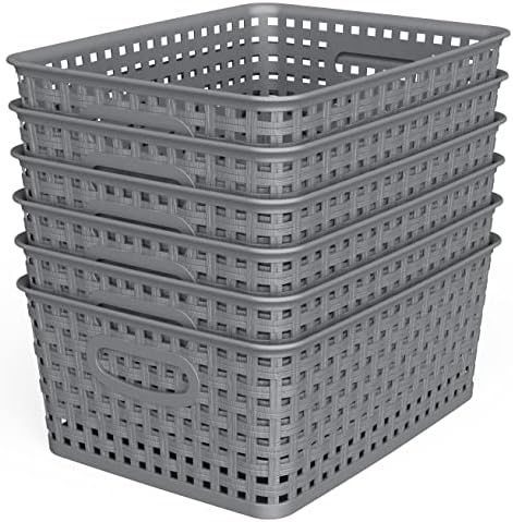 Örgü Depolama Organizatör Sepetleri, Gri 6'lı Plastik Dokuma Sepetler, 10.1 x 7.55 x 4.1