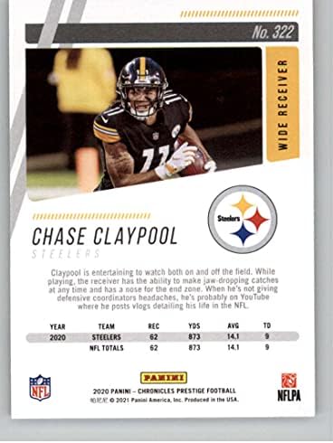 2020 Panini Chronicles Prestige Çaylaklar Güncelleme 322 Chase Claypool Pittsburgh Steelers RC Çaylak Kartı Resmi NFL Futbol