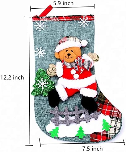 4 ADET 12 Noel Çorap, Doldurulabilir Buffalo Ekose Çiftlik Ülke Çit Noel Baba Kardan Adam Ren Geyiği Ayı Noel Çuval Bezi 3D Çorap