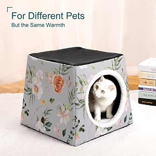 Kediler ve Küçük Köpekler için Küçük Yastık ile Suluboya Güller Pet House Kedi Barınağı