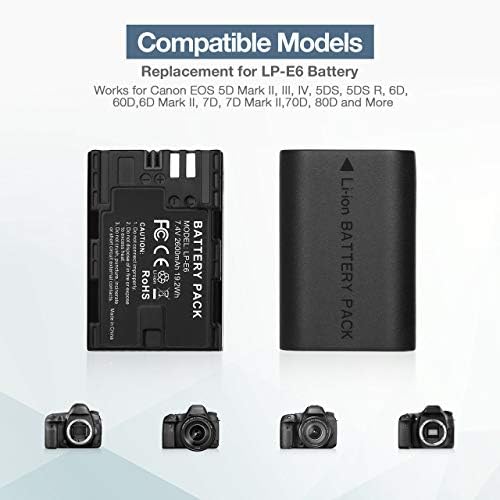 LP-E6 LP E6N Pil 2 Paket 2600 mAh Yedek Li-ion Piller ve Hızlı çifte şarj makinesi Canon EOS 5D Mark II, III, IV,5DSR,60D,70D,80D,6D,6D