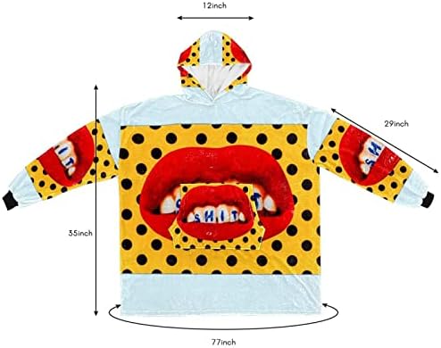 Kırmızı Dudak Ve Polka Dot Giyilebilir Battaniye Hoodie Kadınlar, Çocuklar ve Erkekler için Standart Sıcak ve Rahat Battaniye