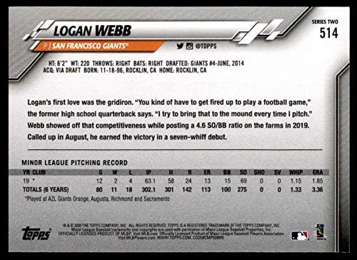 2020 Topps Altın Yıldız Beyzbol 514 Logan Webb RC Çaylak Kartı San Francisco Giants Bireysel Resmi MLB Paralel Ticaret Kartı
