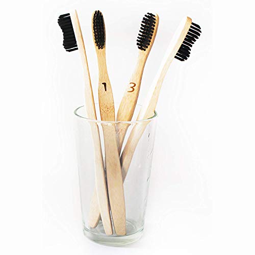 Urthkin Bambu Diş Fırçaları, 4'lü Paket, Kömürle Aşılanmış Bambu Kıllar, Doğal, Çevre Dostu, Biyolojik Olarak Parçalanabilir,