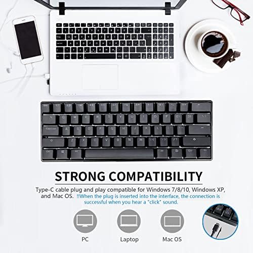 Tip-c Arayüzü ile %60 Kablolu Mekanik Oyun Klavyesi Ultra Kompakt Mini Klavye 61 Tuşlu RGB Arkadan Aydınlatmalı Klavye, PBT Keycaps,